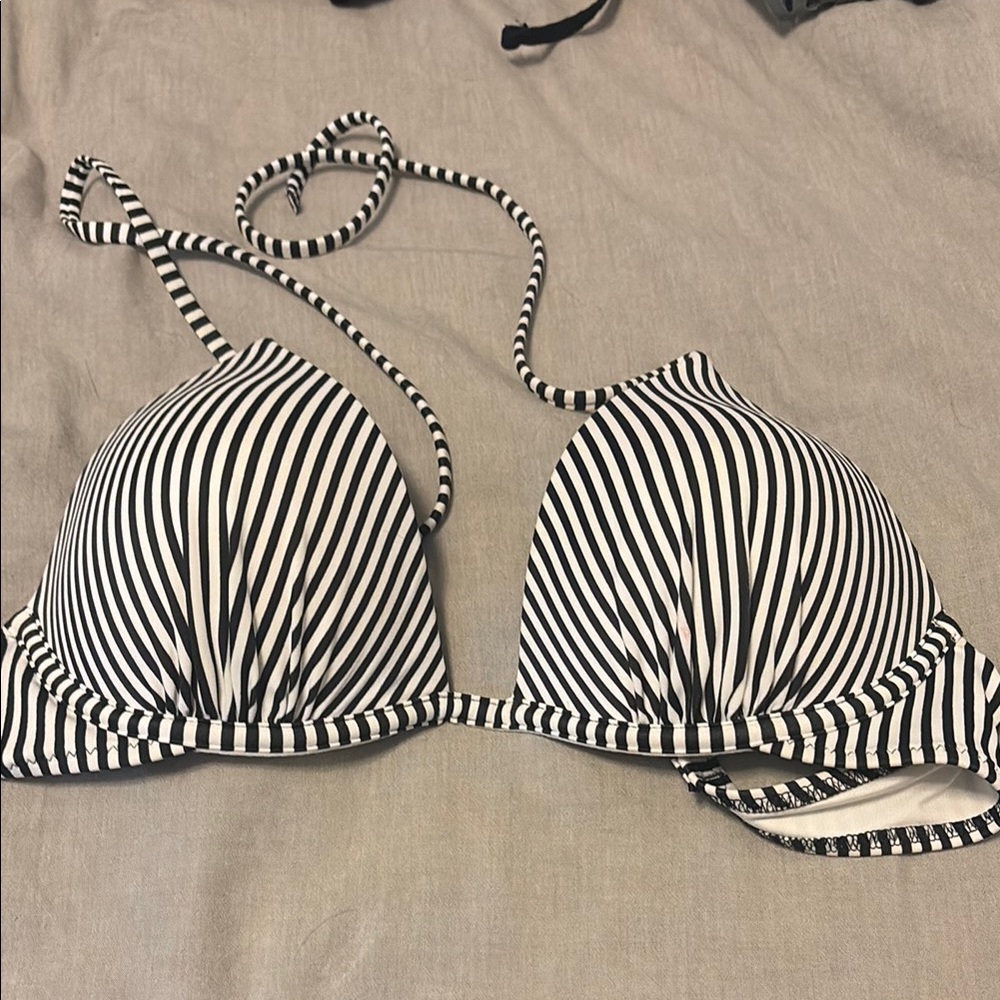 Shade and Shore Black and White Striped Bikini Top